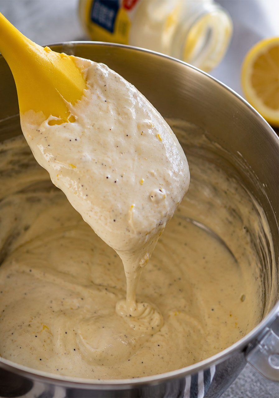 Whisking the creamy tangy dressing for broccoli bacon salad