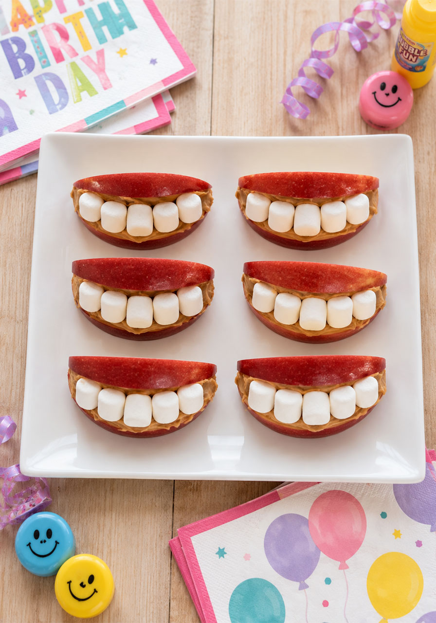Apple smile teeth healthy snack for a Bunny and Butterfly Birthday Party