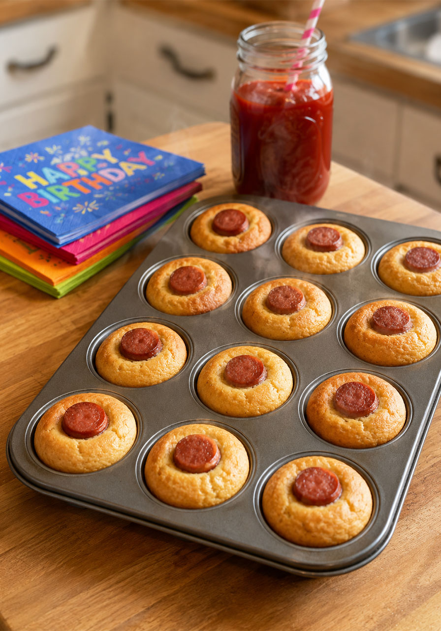 Mini corn dog muffins recipe for kids birthday party snack table