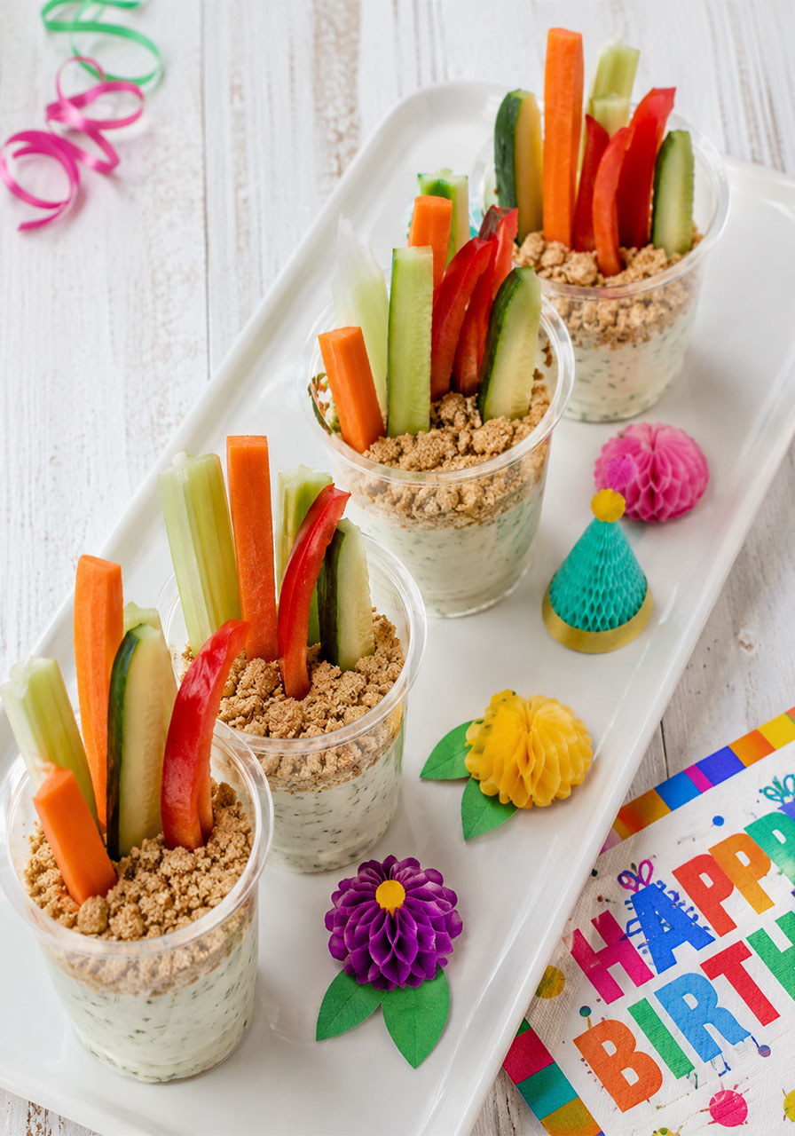 Veggie garden cups healthy snack idea for kids birthday party