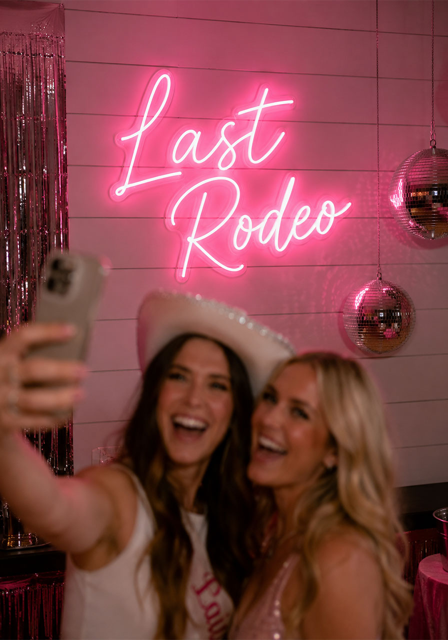 Custom last rodeo pink neon sign for disco cowgirl bachelorette party wall decor