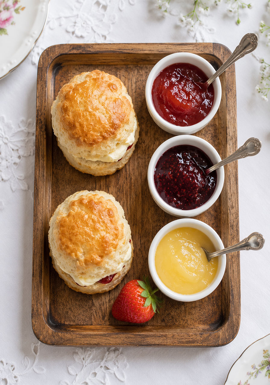 Mini scone and jam flight idea for a personalized tea party food spread