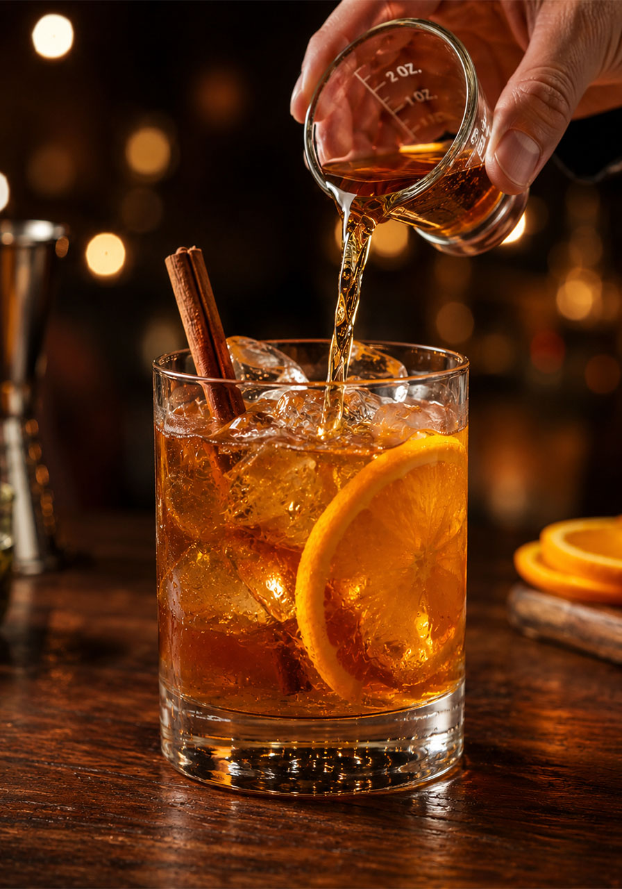Spiked Orange Cinnamon Iced Tea cocktail version with spiced rum