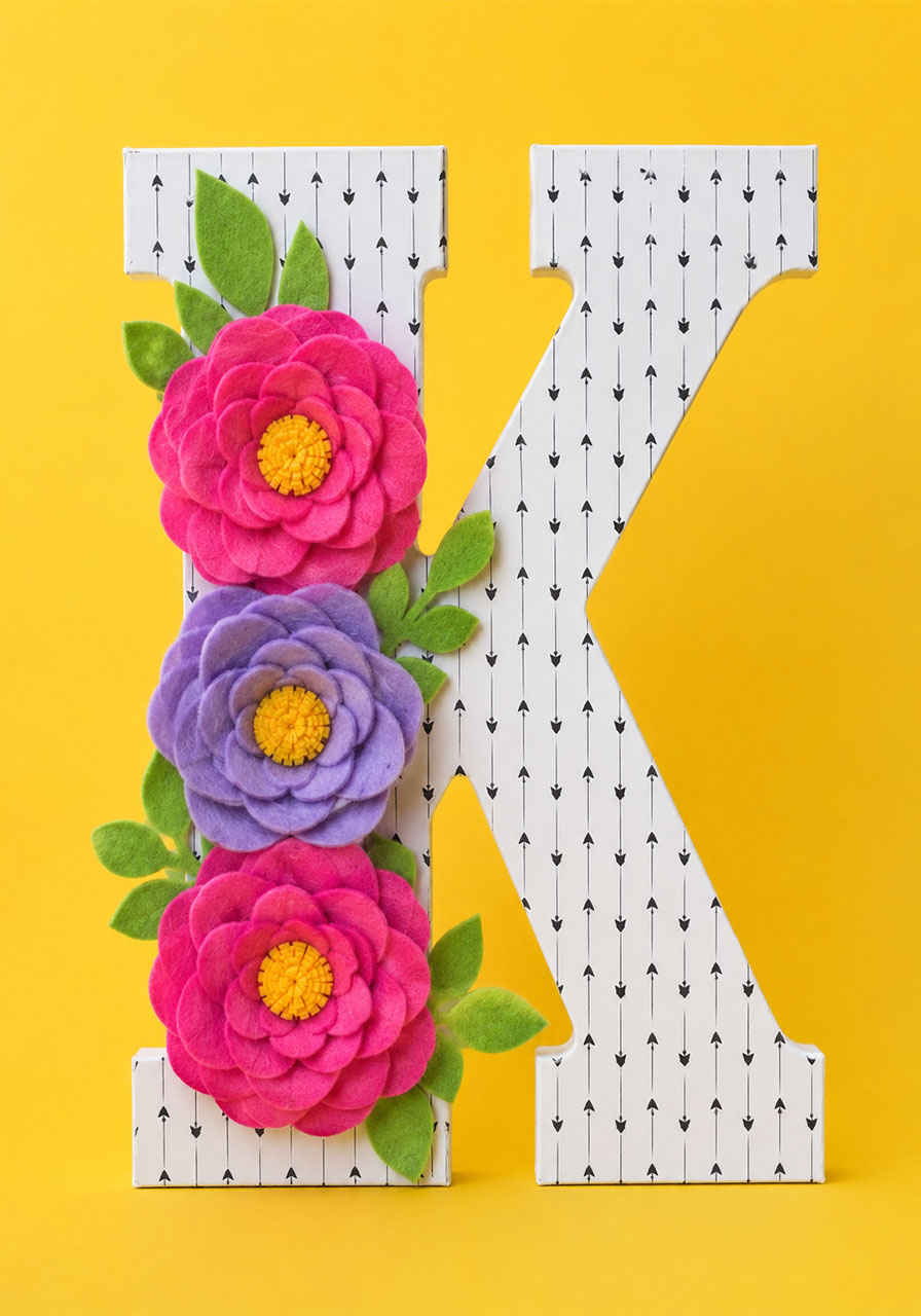 DIY felt flower floral monogram letter made with Cricut — personalized bridal shower gift and decoration idea