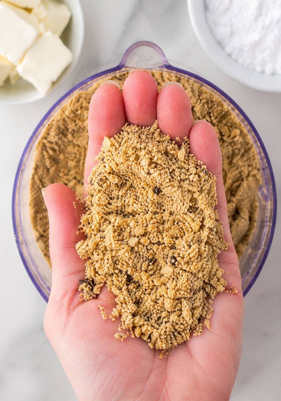 Close-up of crushed Golden Oreo cookie crumbs that look just like real beach sand