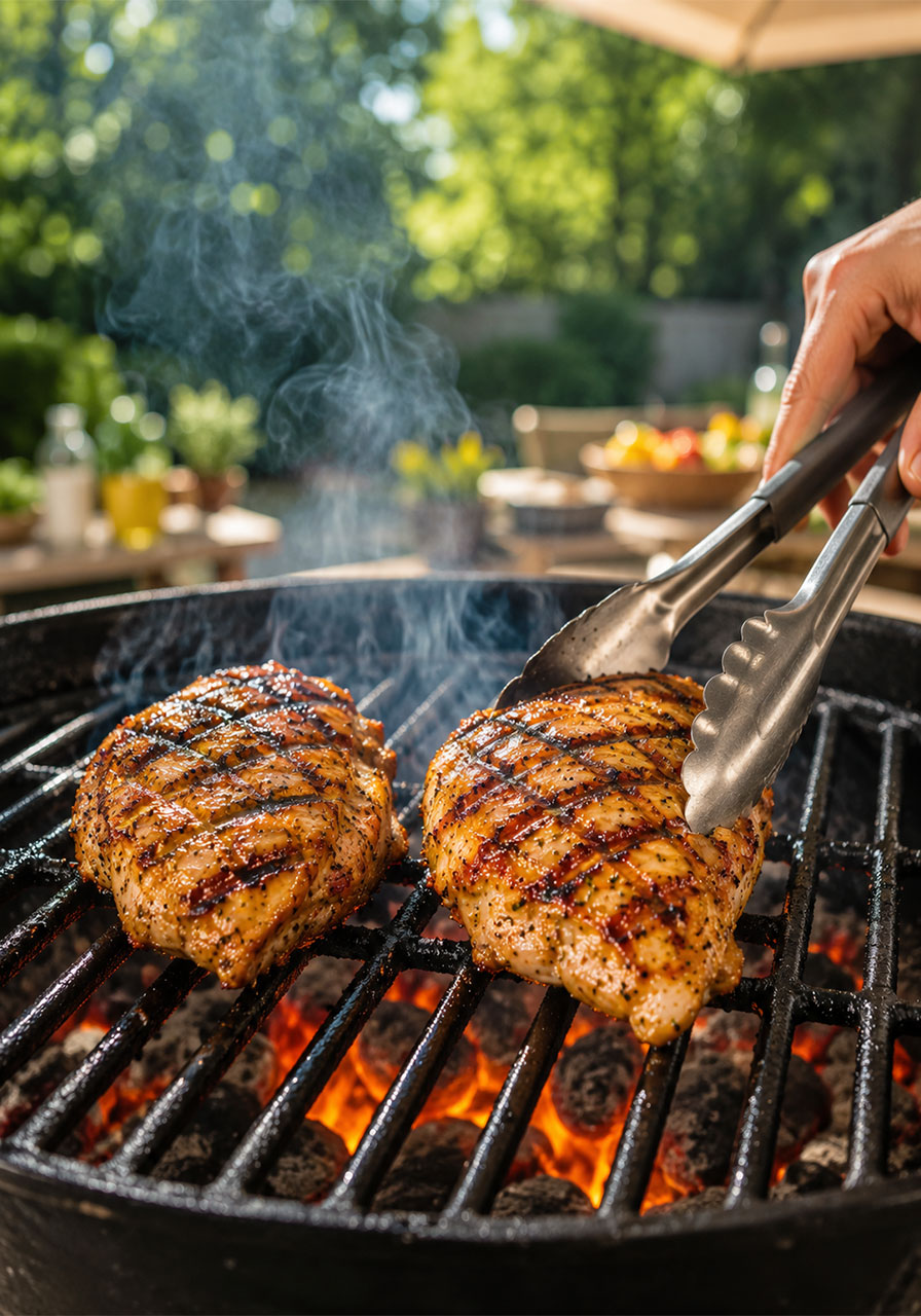 Honey lime chicken breasts grilling on a BBQ with golden caramelized grill marks and glaze