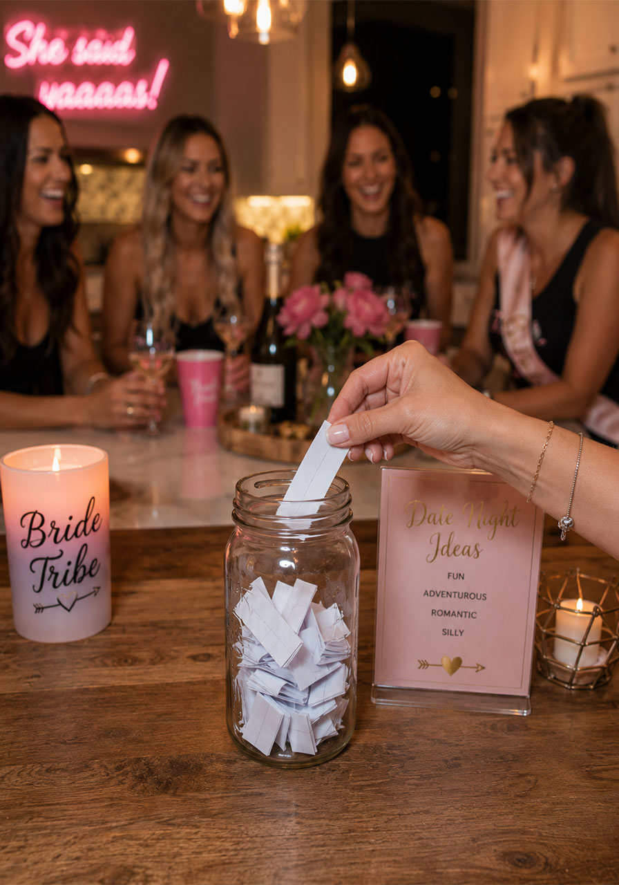 Bachelorette party guest pulling a dare from the dare jar game