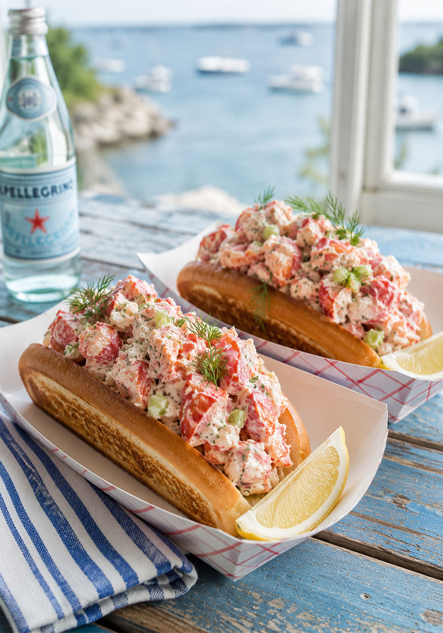 Classic New England lobster rolls overflowing with creamy lemon dill lobster salad, a no-cook summer entertaining recipe