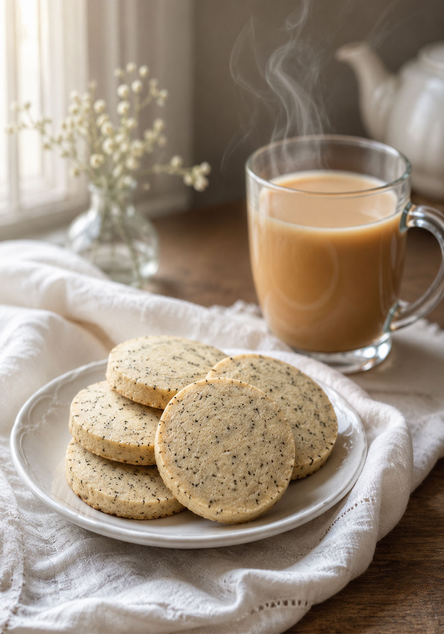 London Fog tea cookies served with a London Fog tea latte
