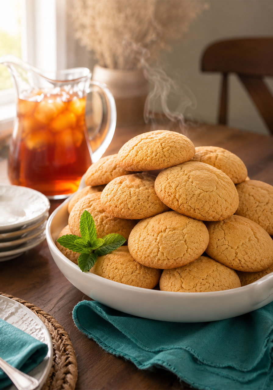 Freshly baked old fashioned Southern tea cakes on a party serving platter