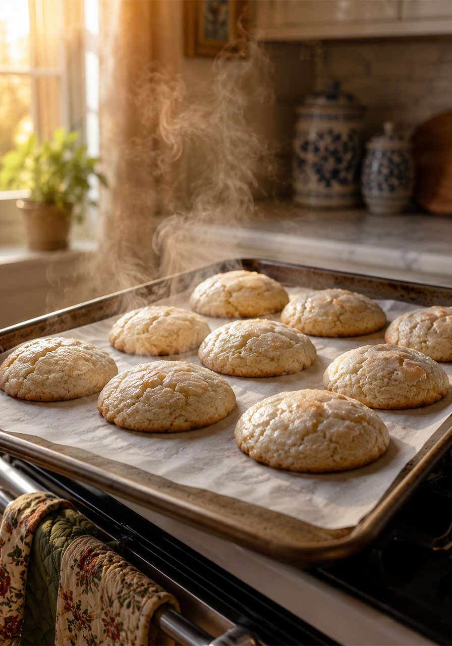 Freshly baked Southern tea cakes cooling before glazing