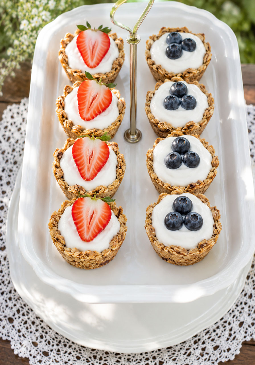 Yogurt and fruit cups with vegan-friendly options for a tea party dessert table