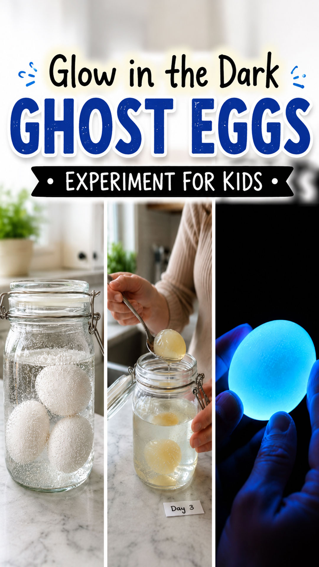 Glow in the Dark Ghost Eggs Experiment for Kids
