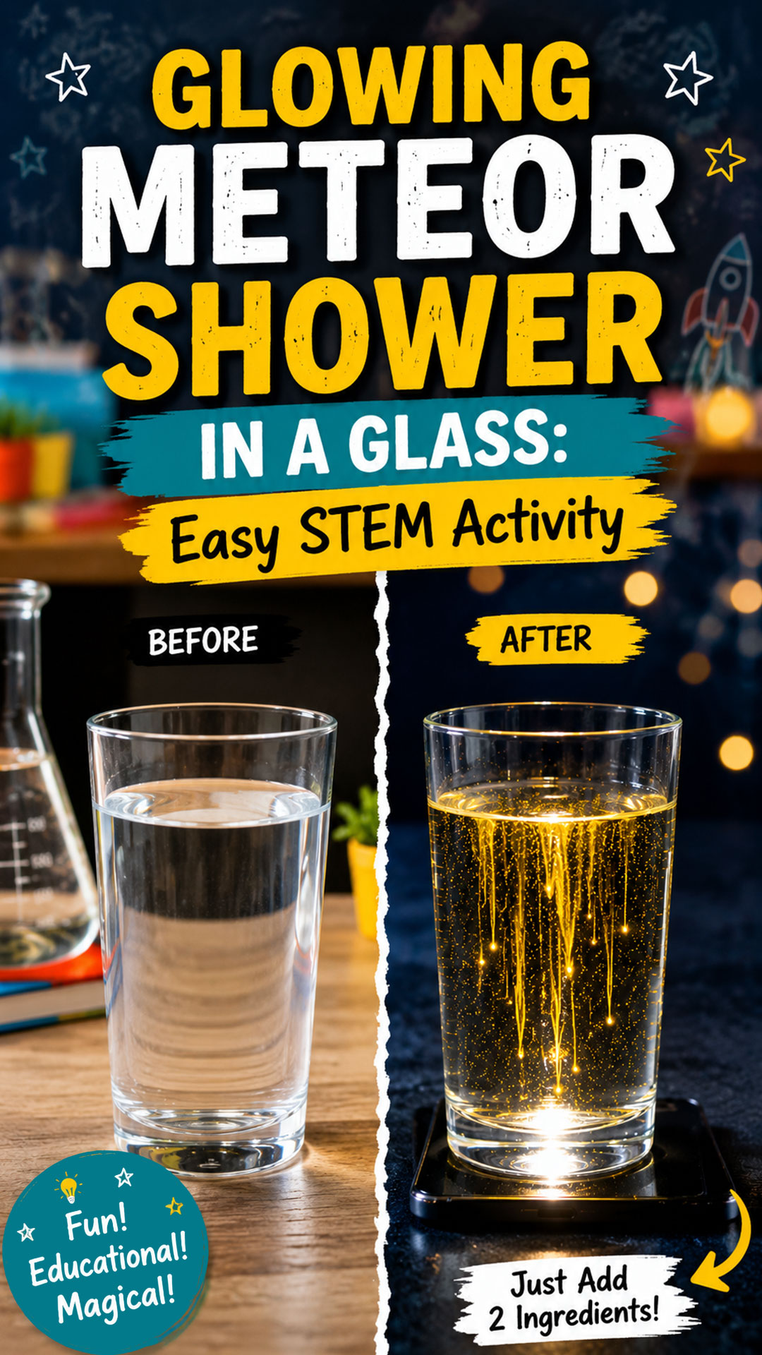 Glowing Meteor Shower in a Glass: Easy STEM Activity
