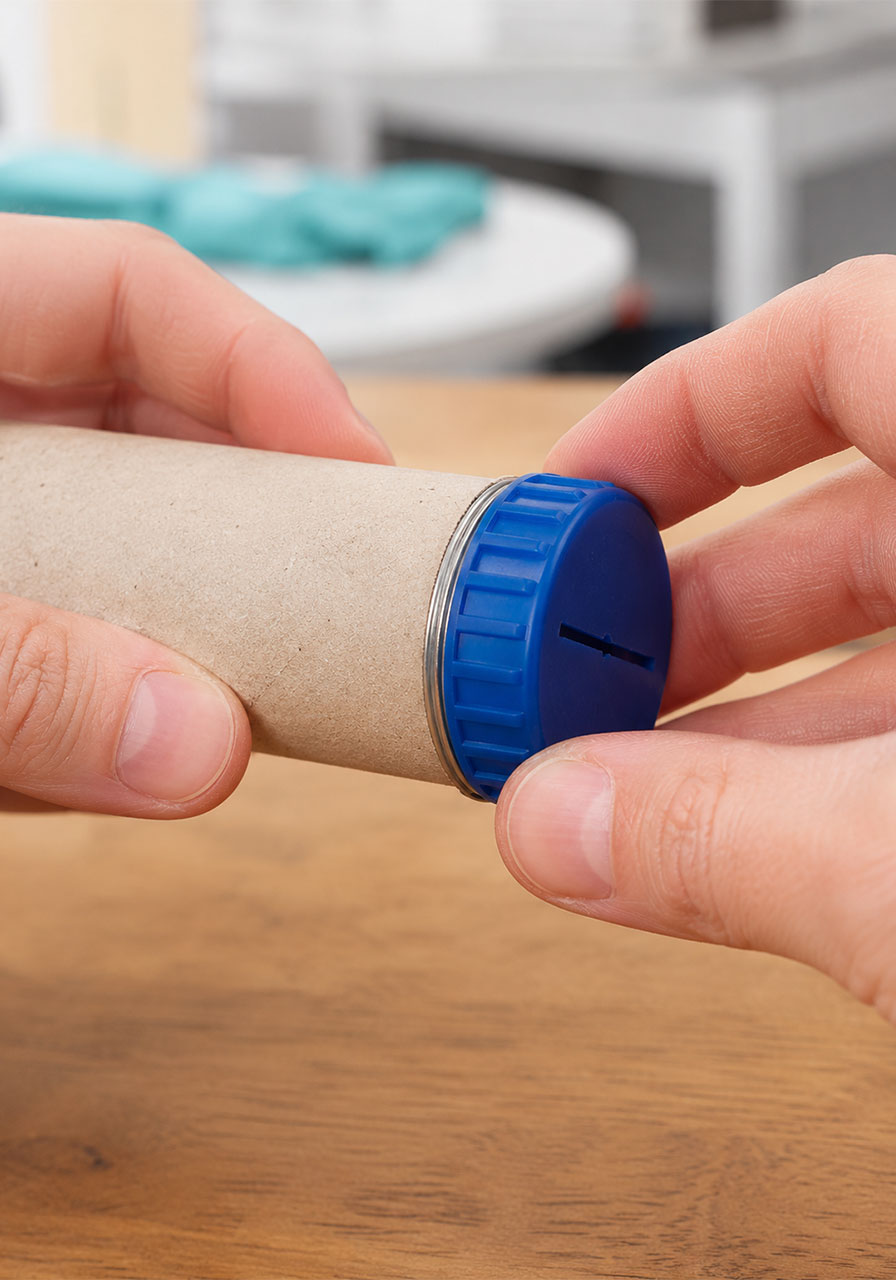Attaching the rear cap to a homemade cardboard spectrometer