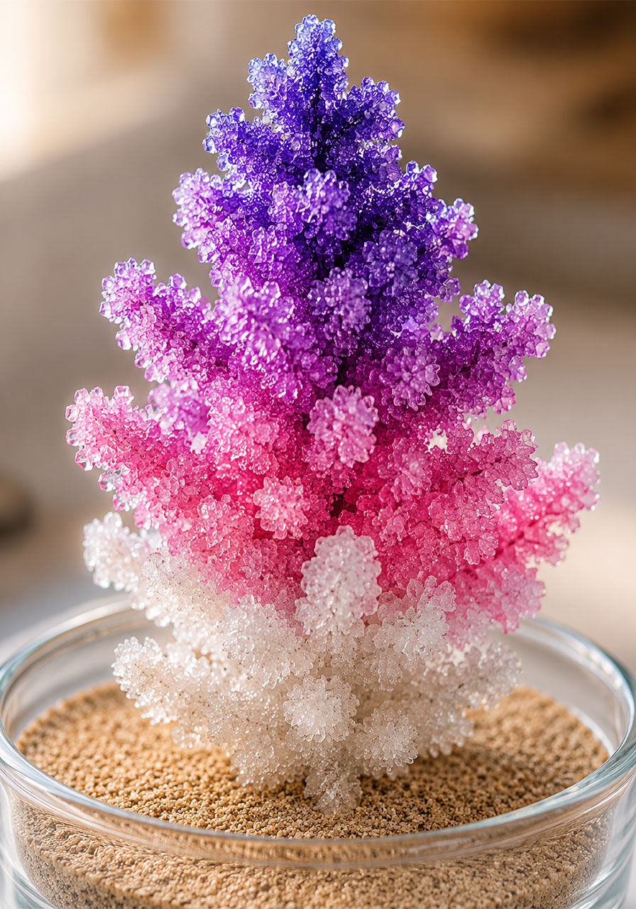 Layered ombre color variation of the baking soda crystal tree