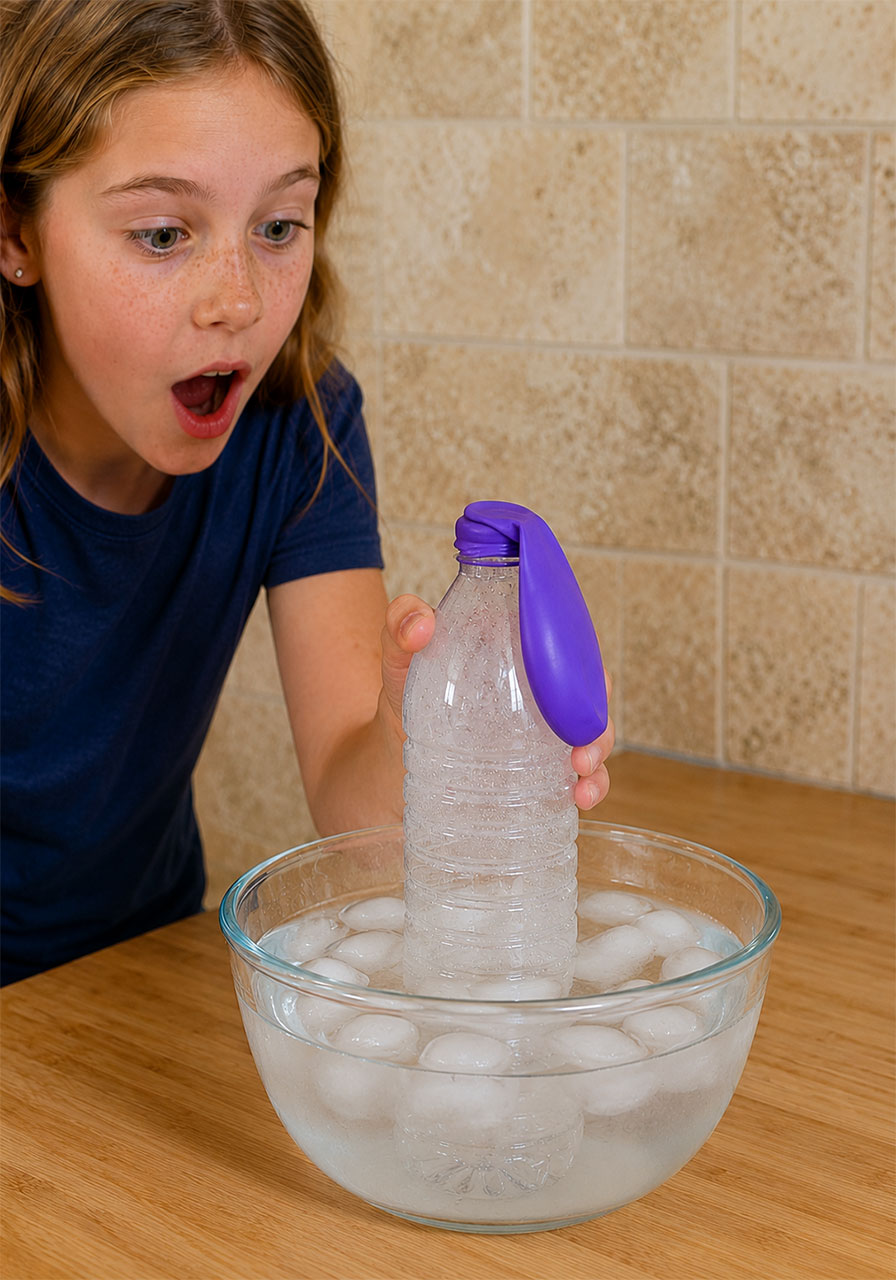 Balloon deflating and going limp after bottle is moved into ice water