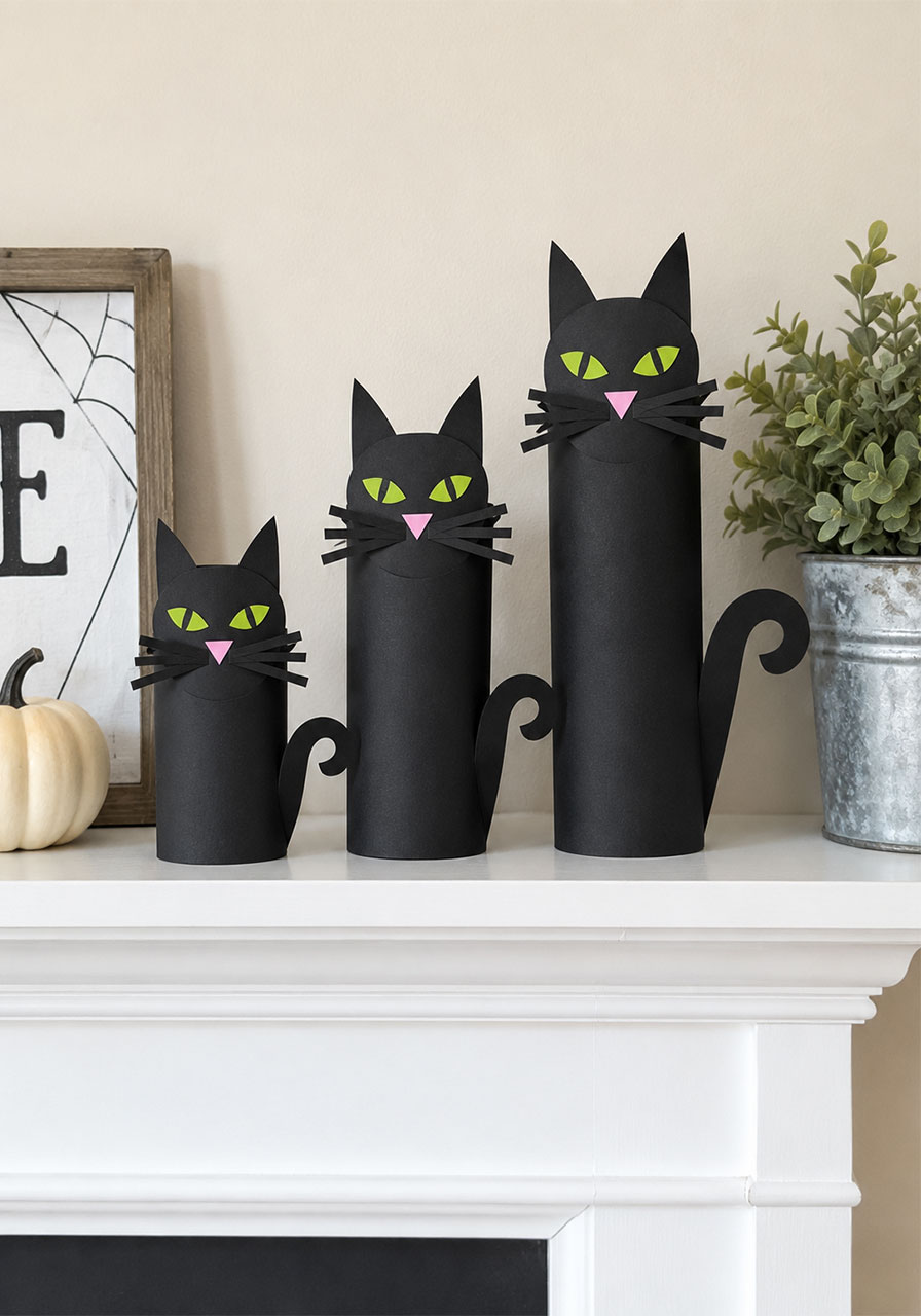 DIY black cat paper cone Halloween craft for kids
