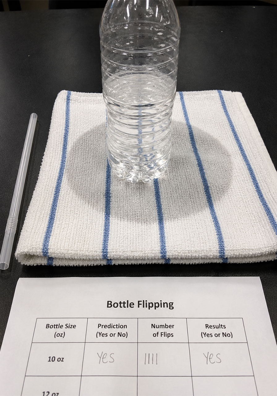 Managing water spills during elementary bottle flipping STEM experiment