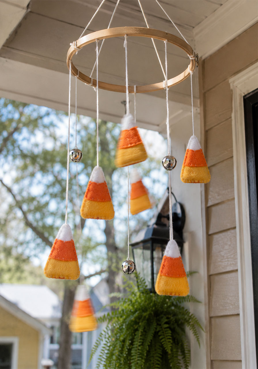 DIY candy corn wind chime Halloween porch decoration craft
