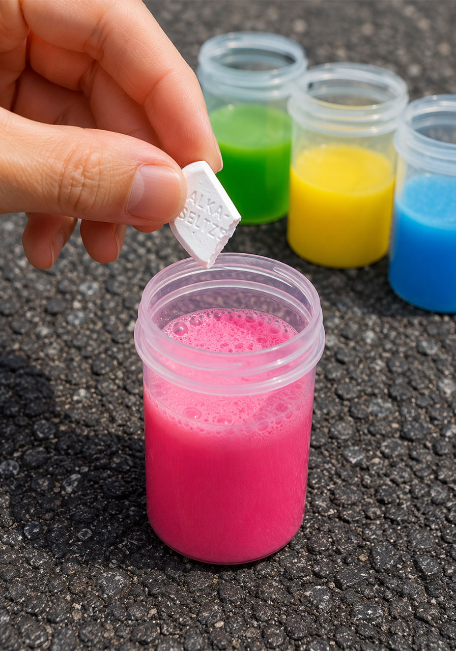 Dropping Alka-Seltzer tablet into chalk rocket canister to start reaction