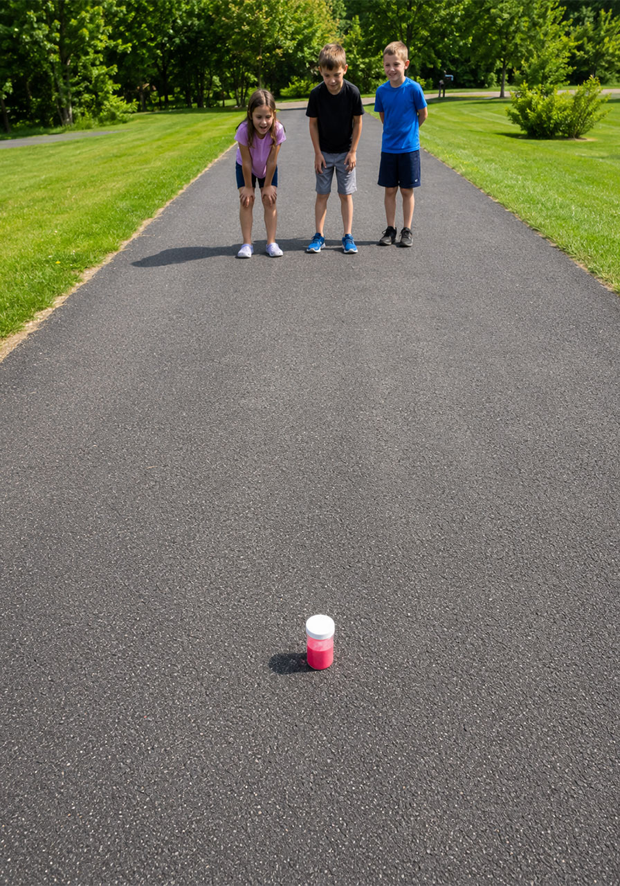Kids standing a safe distance back before chalk rocket launch
