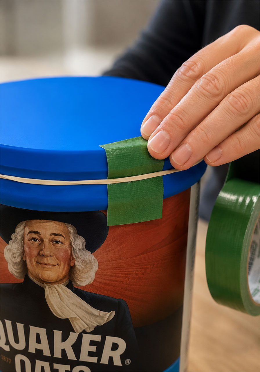 Securing the balloon with a rubber band and tape on the Chladni plate