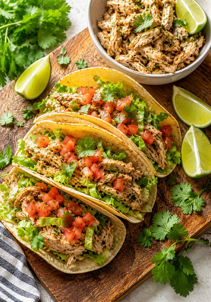 Cilantro lime chicken tacos made in the slow cooker