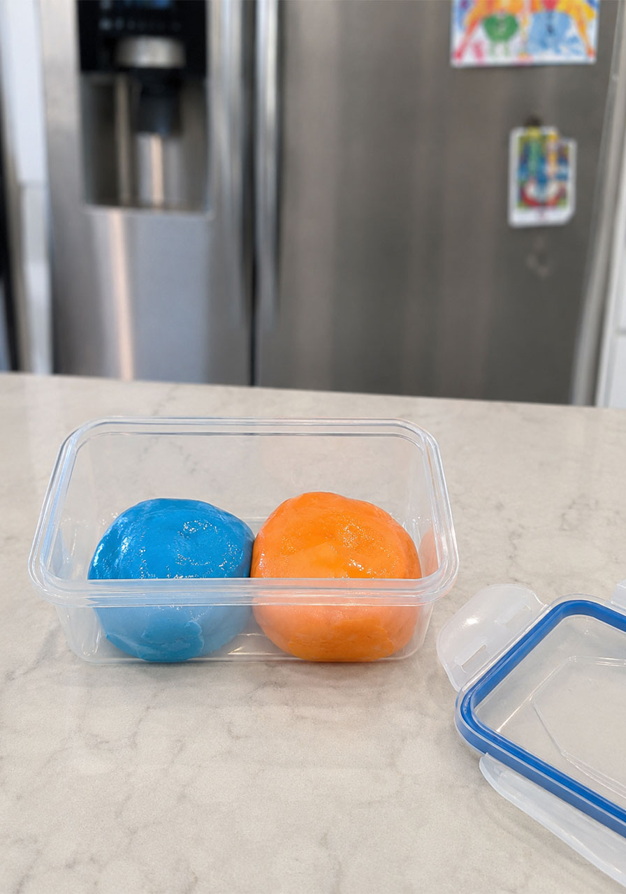 Storing color-changing slime in an airtight container in the refrigerator