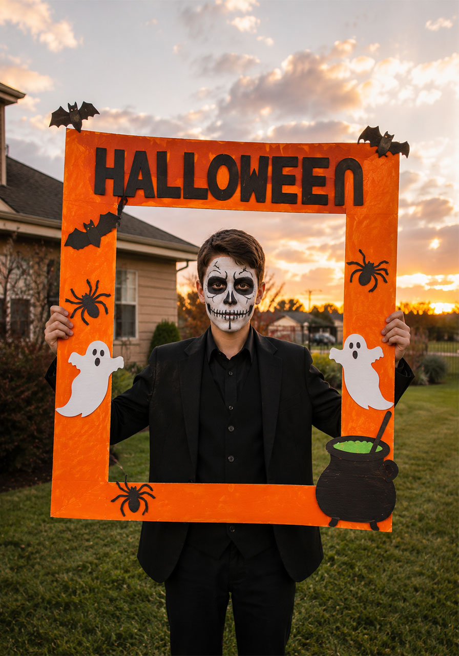 DIY Halloween photo booth frame craft for party photos