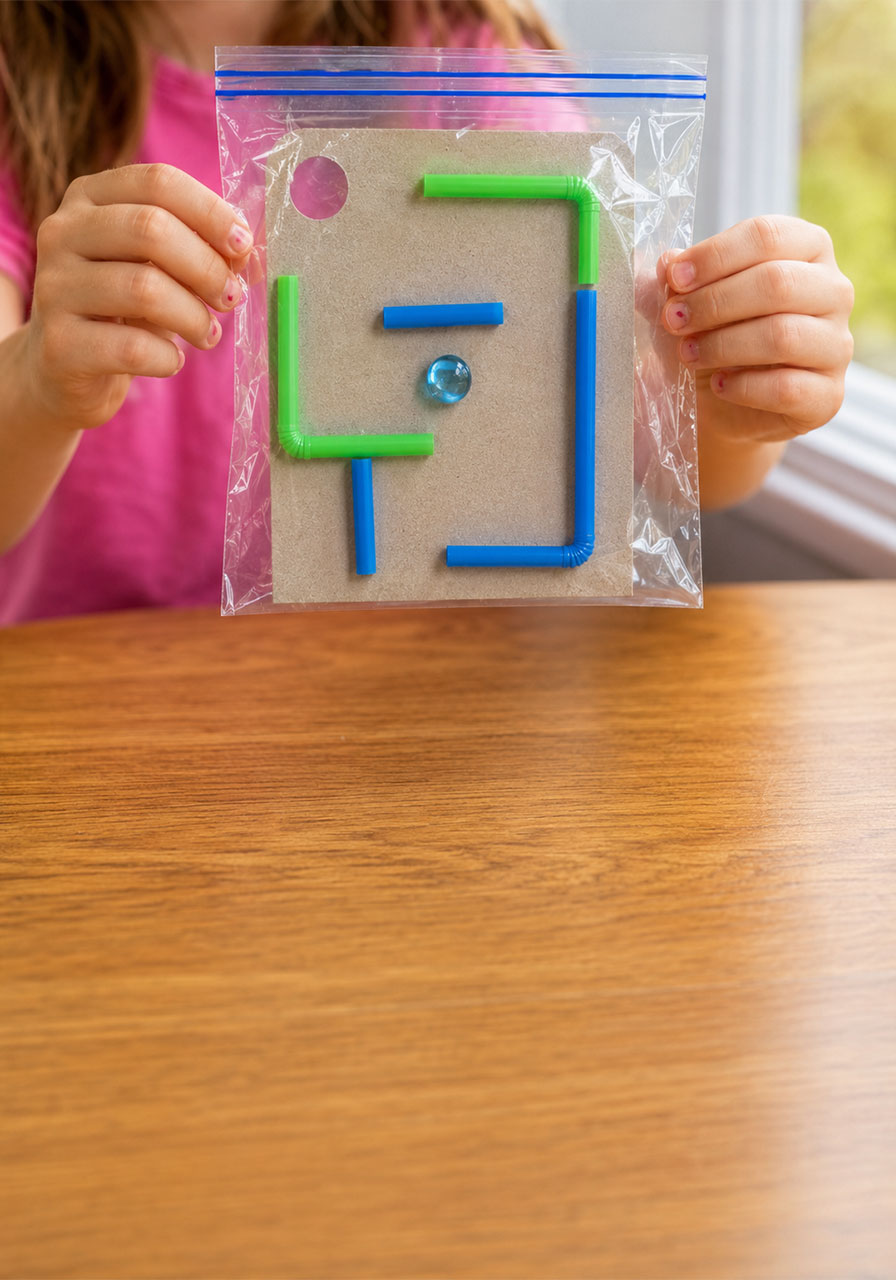Easy STEM maze in a baggie activity idea for elementary kids Pinterest pin