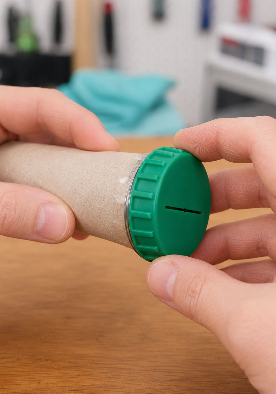 Adjusting the cap fit on a cardboard spectrometer for smooth rotation