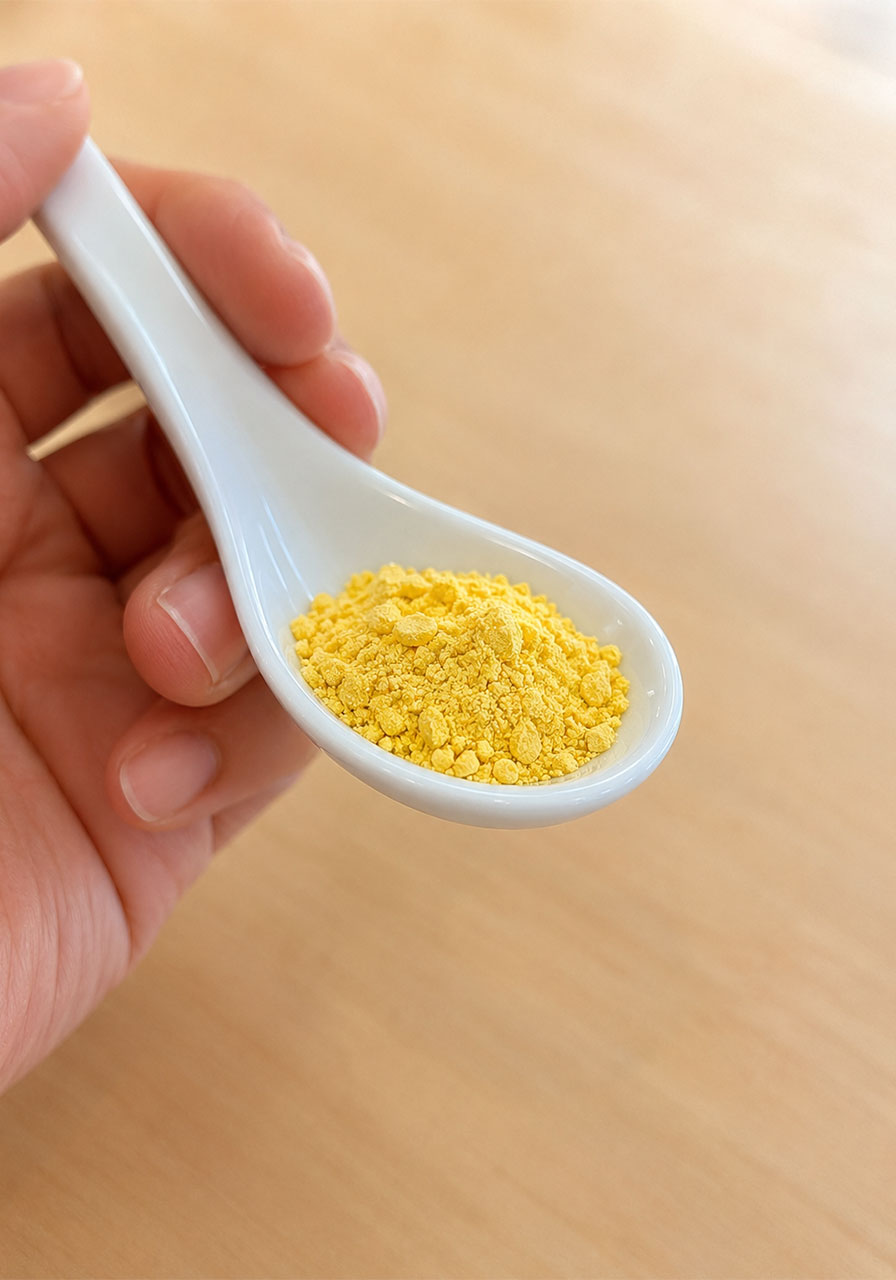 Close-up of crushed vitamin B powder on a spoon, ready to create the meteor shower effect