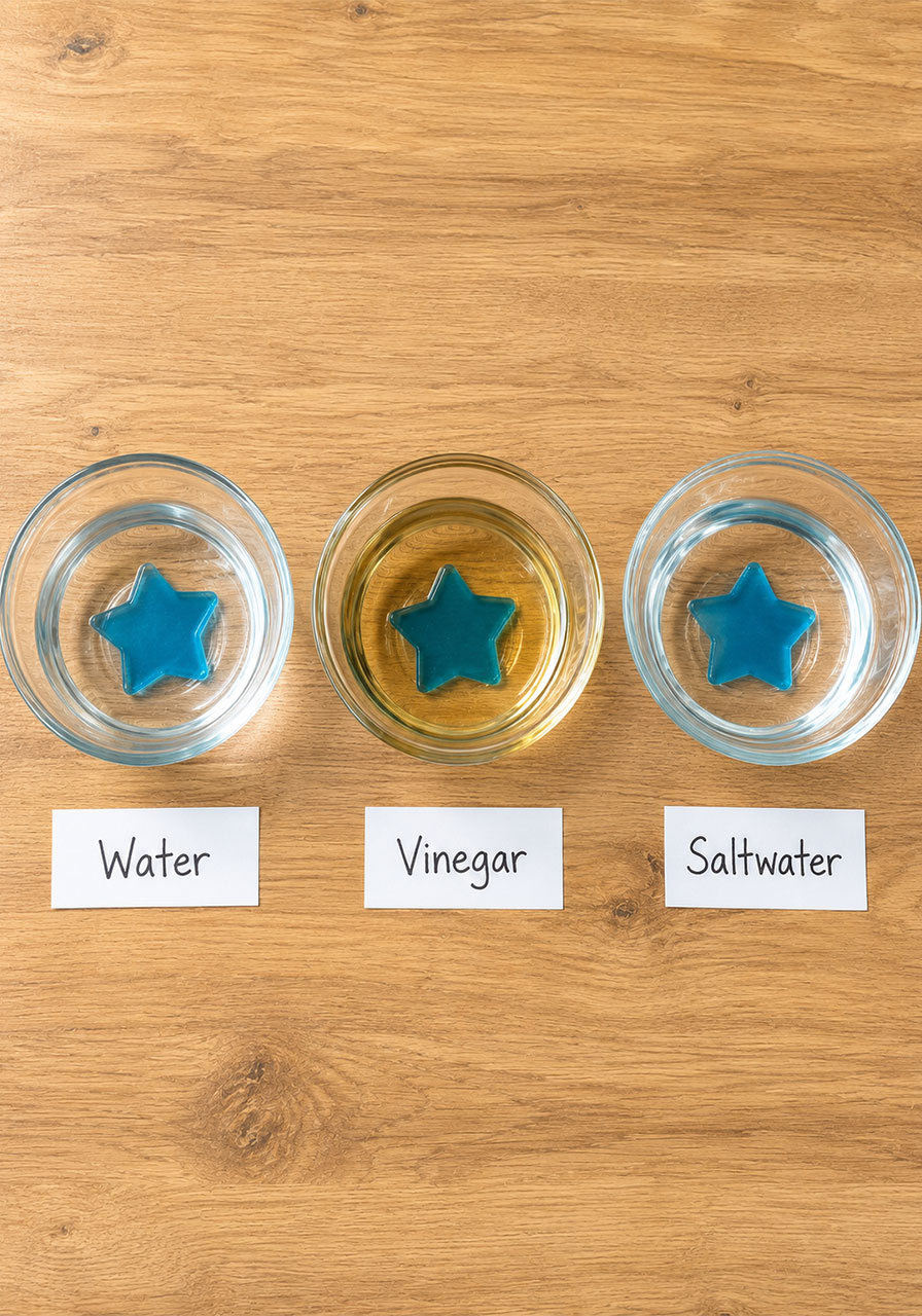 Testing how homemade bioplastic breaks down in water vinegar and saltwater