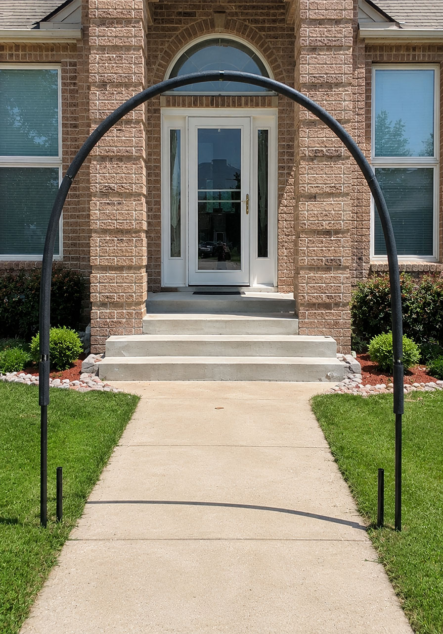 Completed pool noodle arch frame before decorating for Halloween
