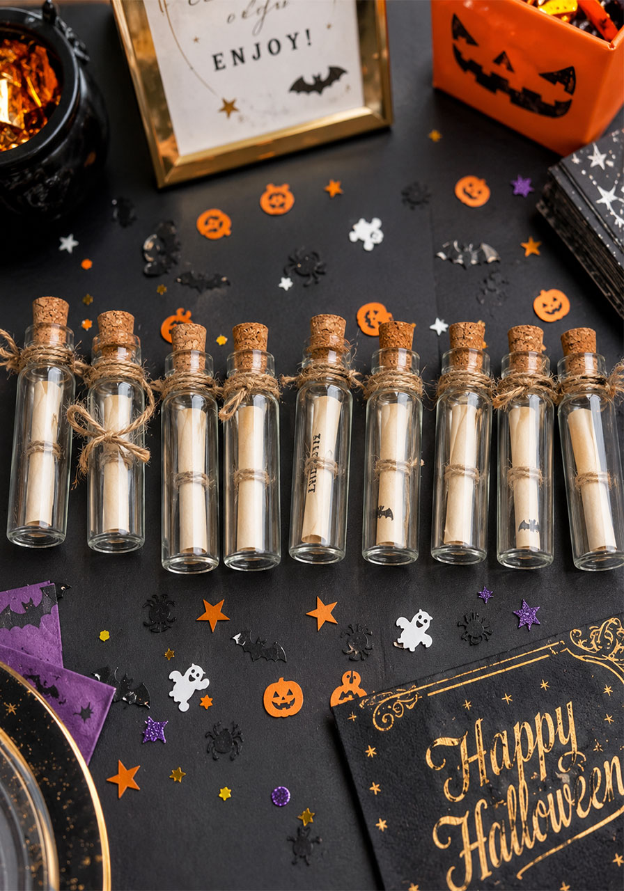 DIY Halloween message in a bottle party favor craft