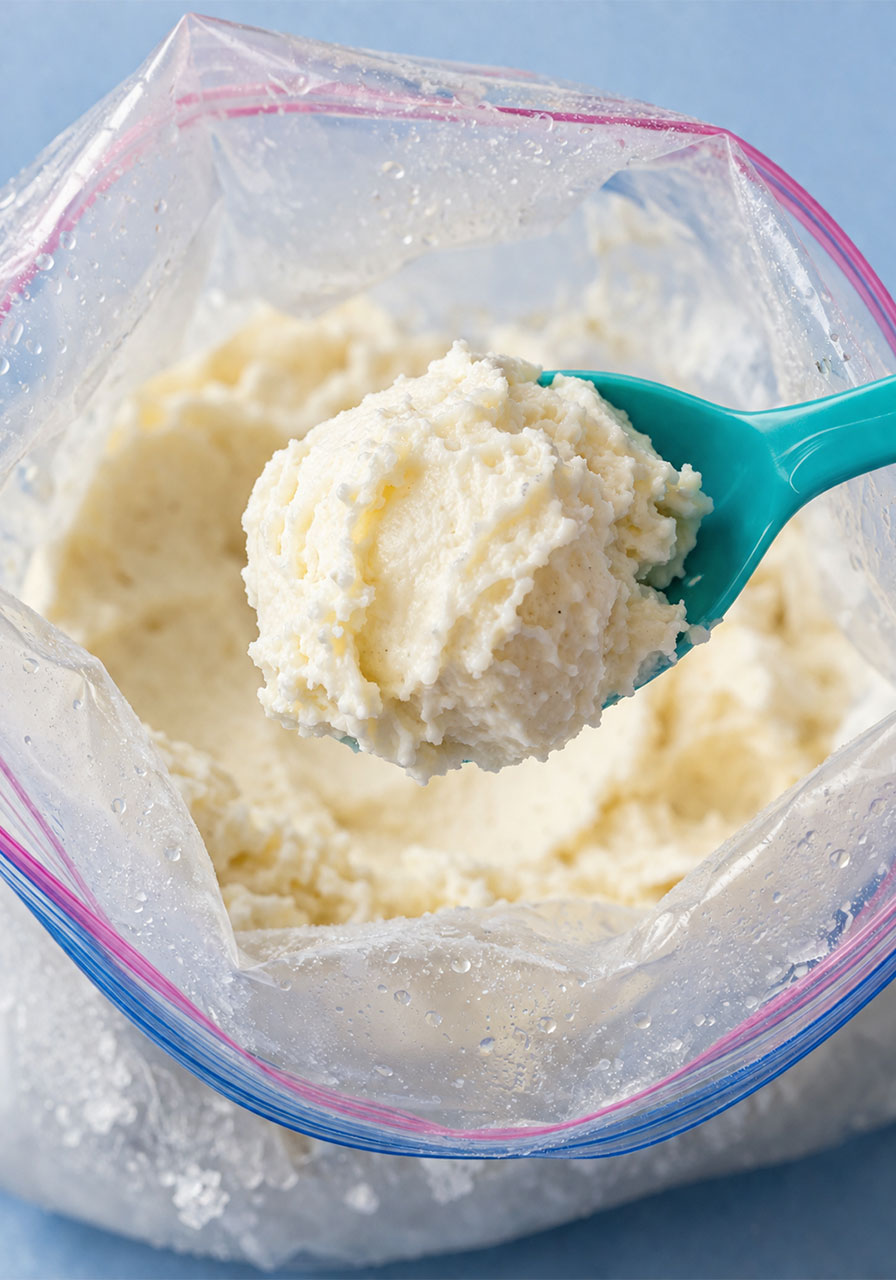 Finished homemade ice cream made using the ice cream in a bag science experiment