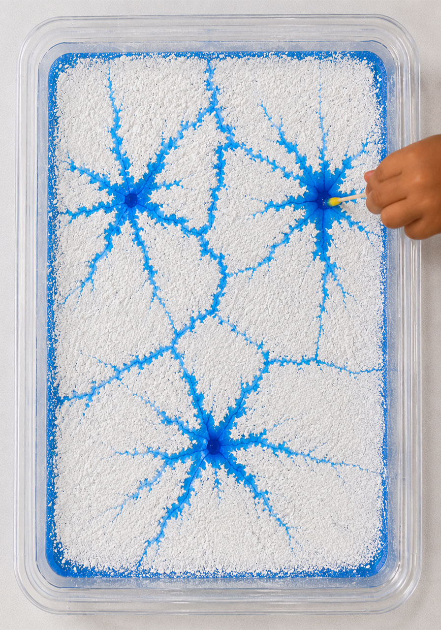 Multiple crack patterns intersecting in ice cracking experiment fun variation for kids