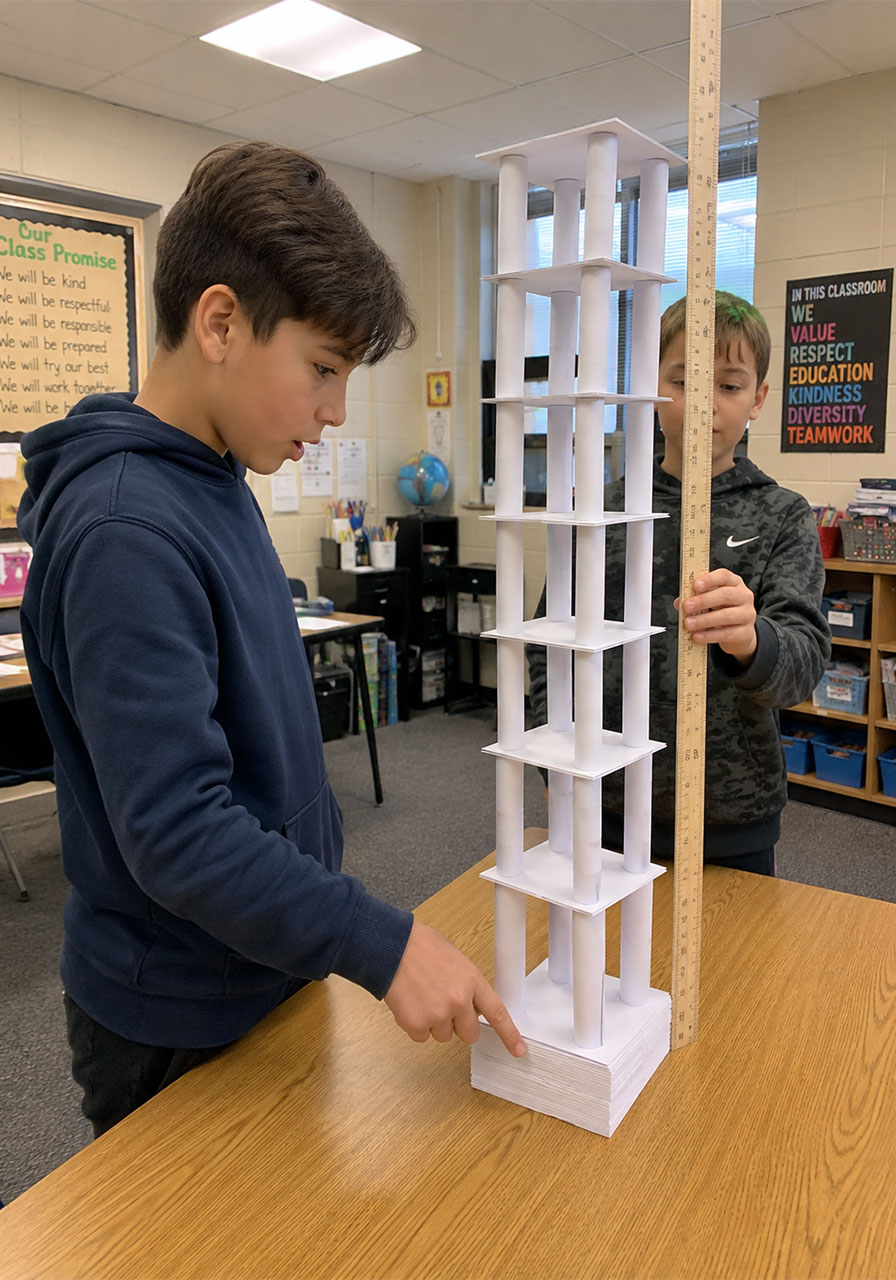 Multi-floor rolled index card tower STEM engineering challenge