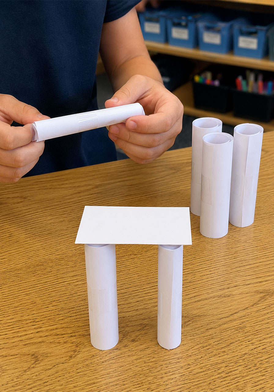 Rolled index card technique for building tall STEM towers