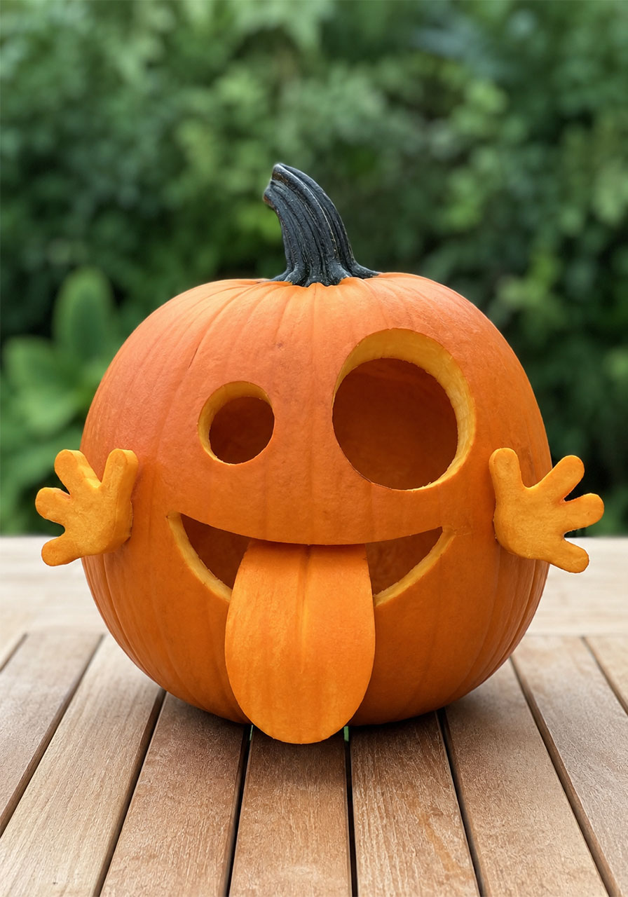 Jack-o'-lantern ideas: playful ghost emoji pumpkin carving for Halloween decor