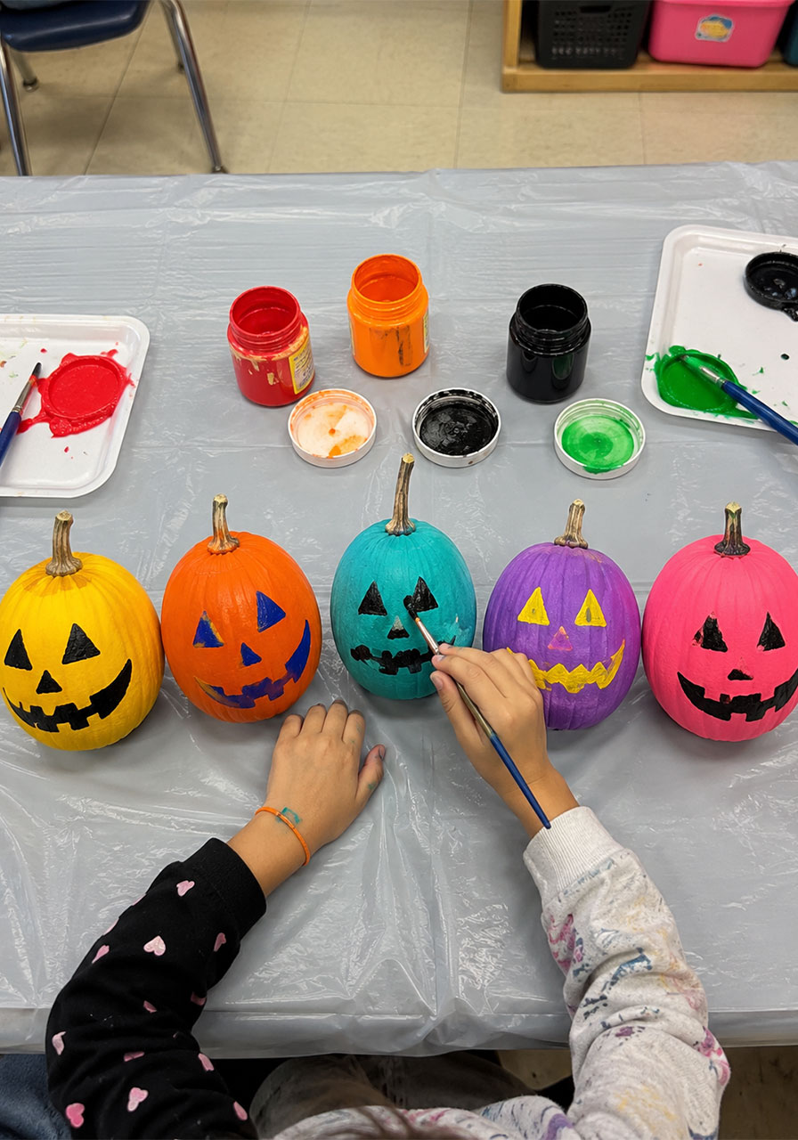 Jack-o'-lantern ideas: no-carve painted pumpkin faces, a safe Halloween craft for kids
