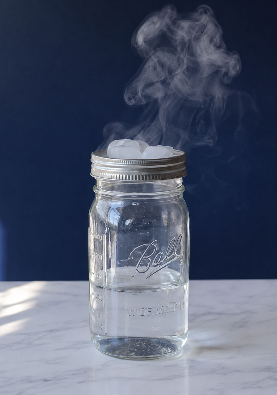 Cloud in a jar science experiment showing vapor rising from mason jar