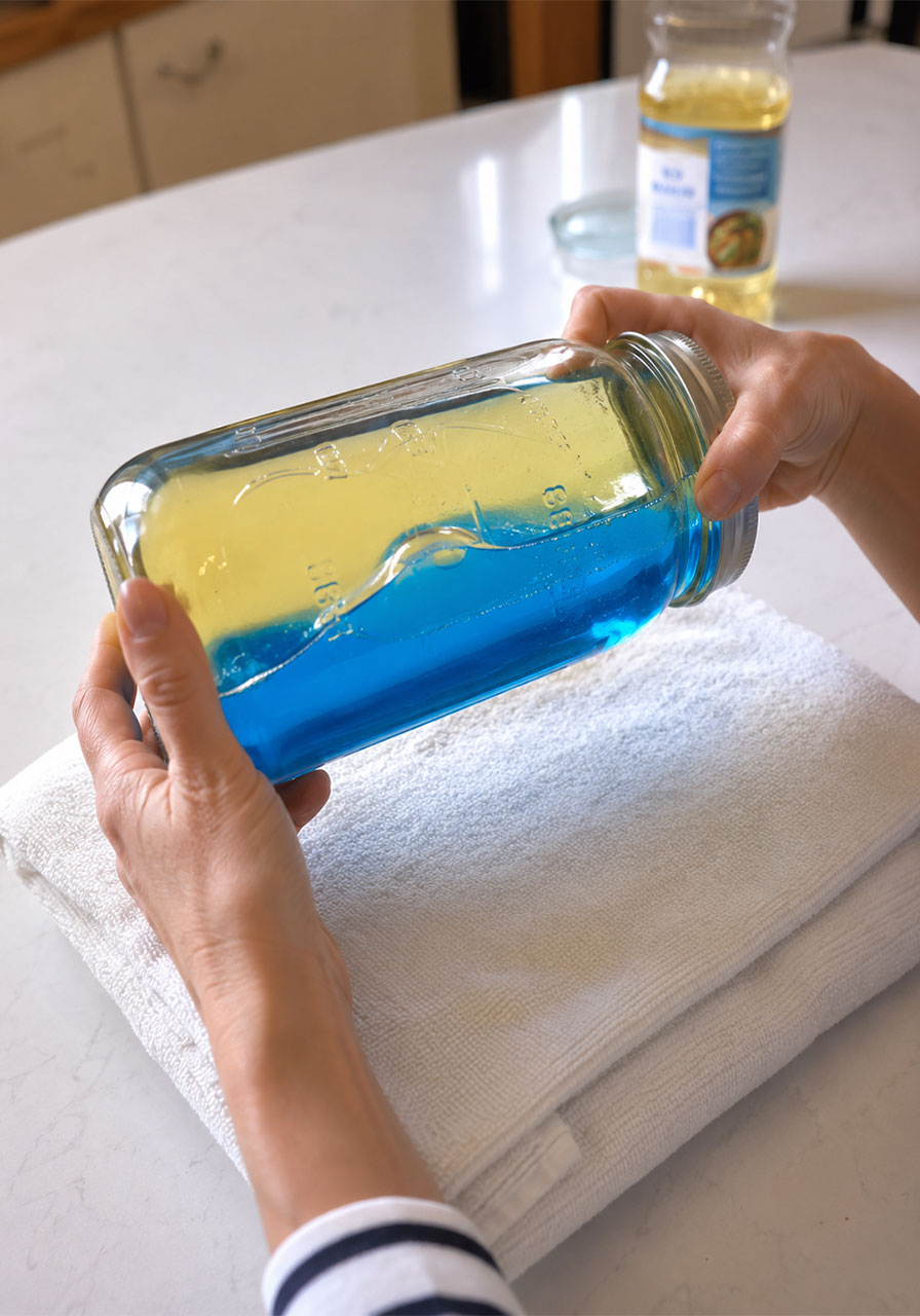 Mason jar science experiment showing how ocean waves work with blue water and oil