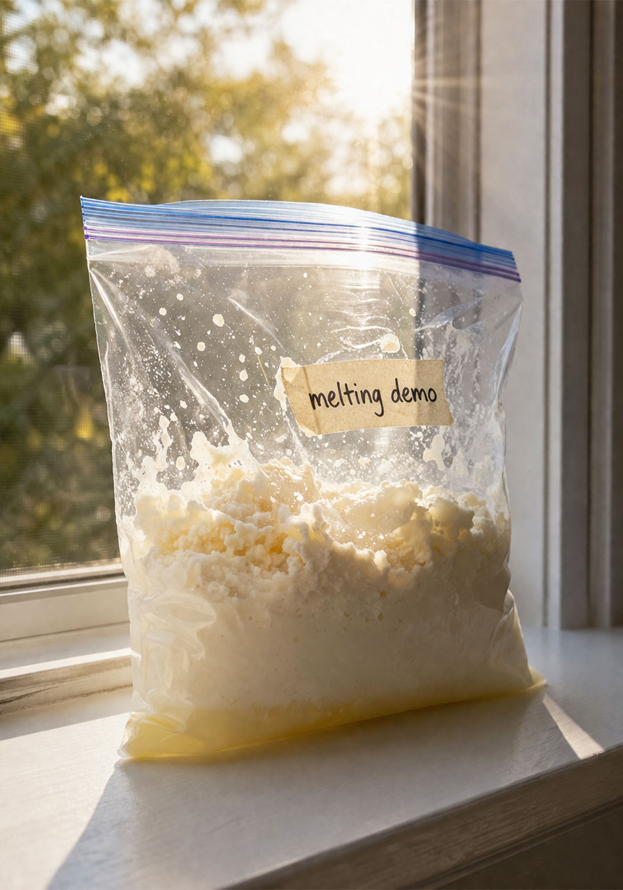 Ice cream melting on a windowsill to demonstrate a reversible change in matter