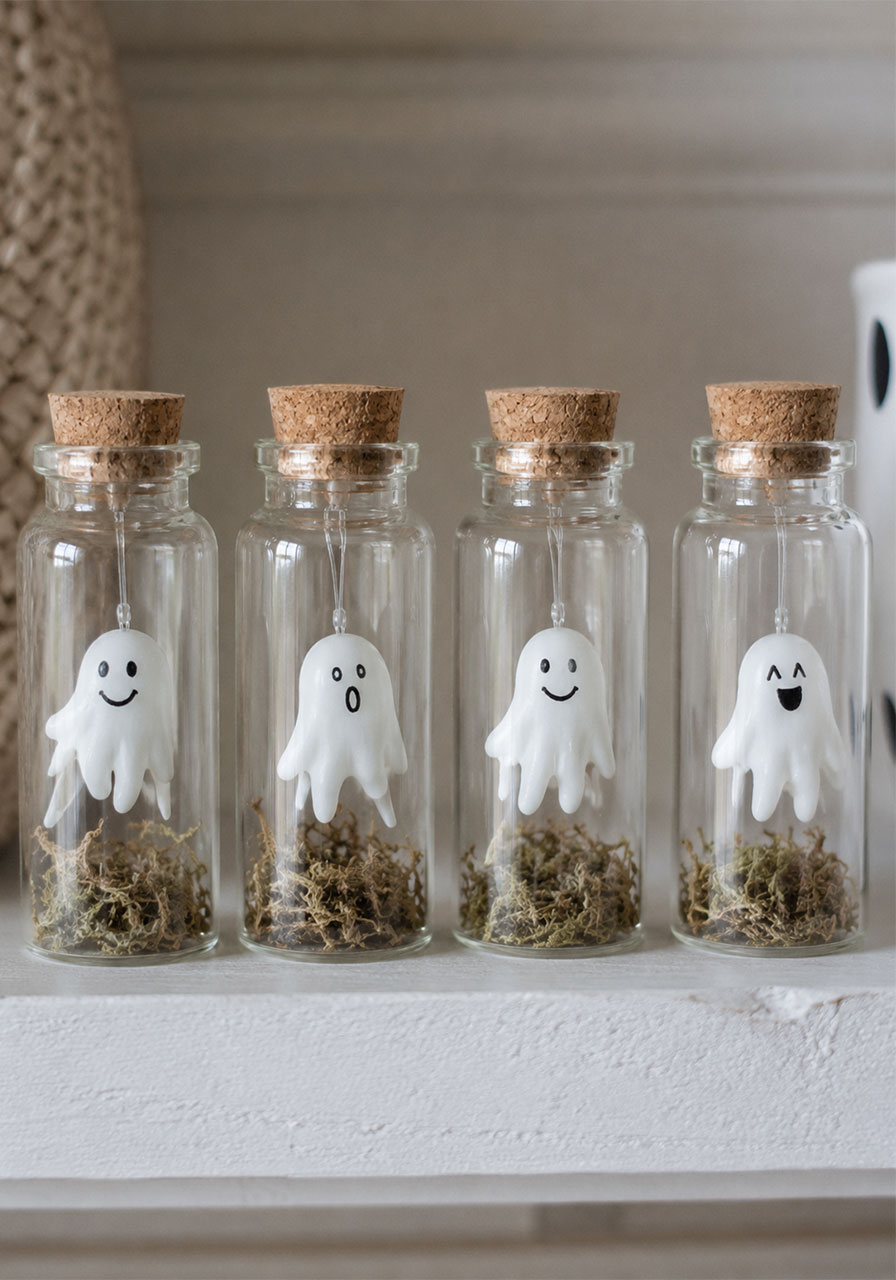 Tiny pet ghost jars DIY Halloween party favor craft