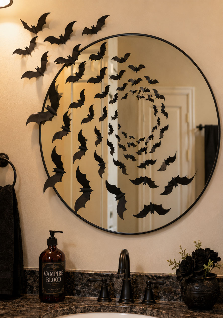 DIY spiral bat mirror Halloween wall decoration craft