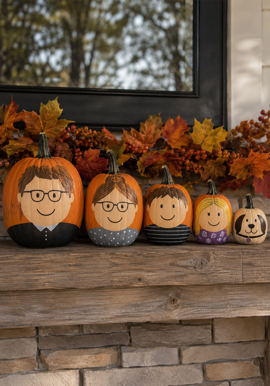 DIY painted pumpkin family portrait Halloween keepsake craft