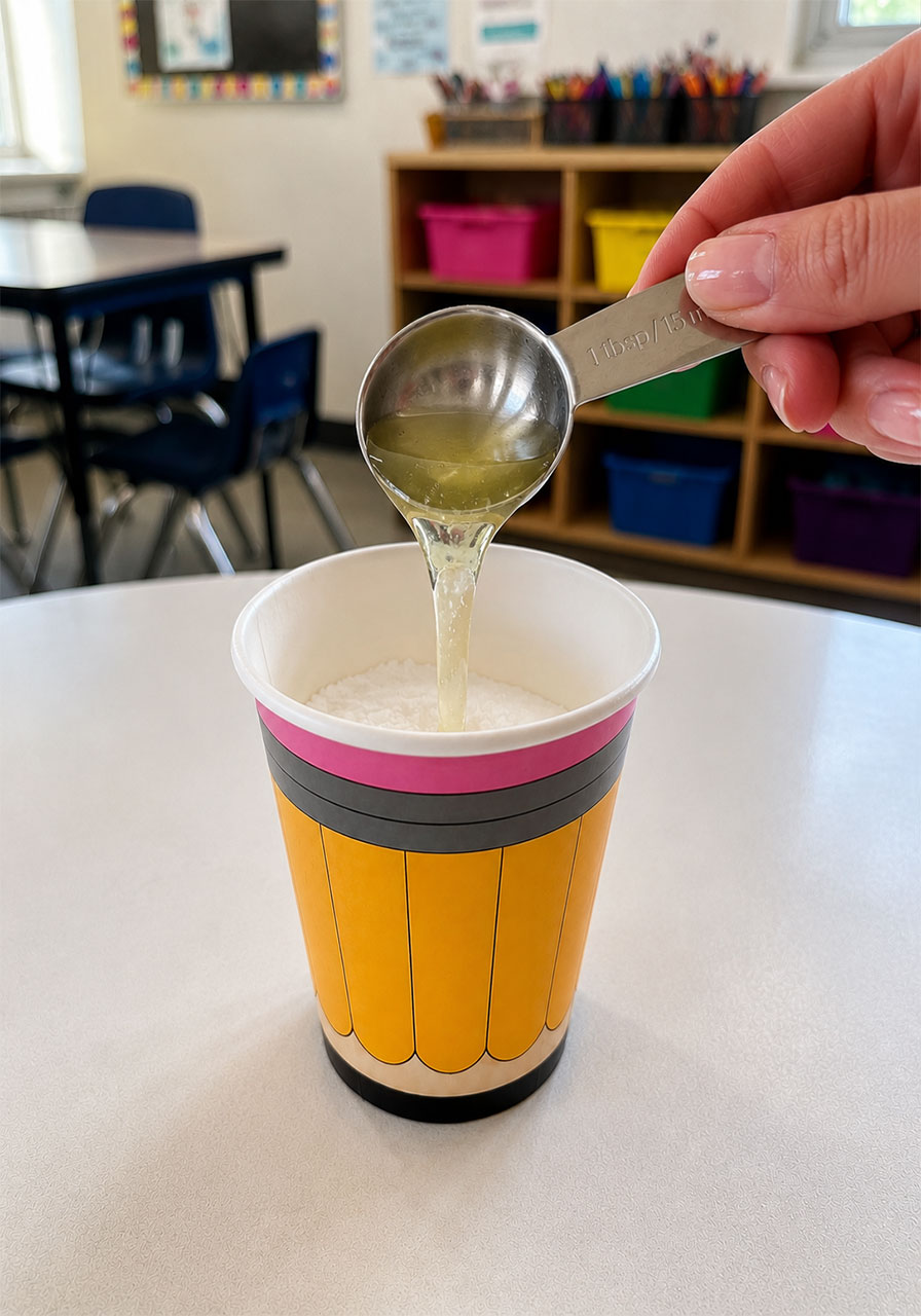 Pouring egg whites into baking soda for thick foam science reaction