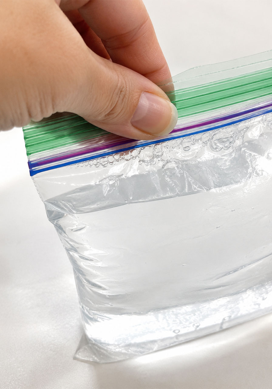 Sealing a water-filled bag tightly before the pencil experiment